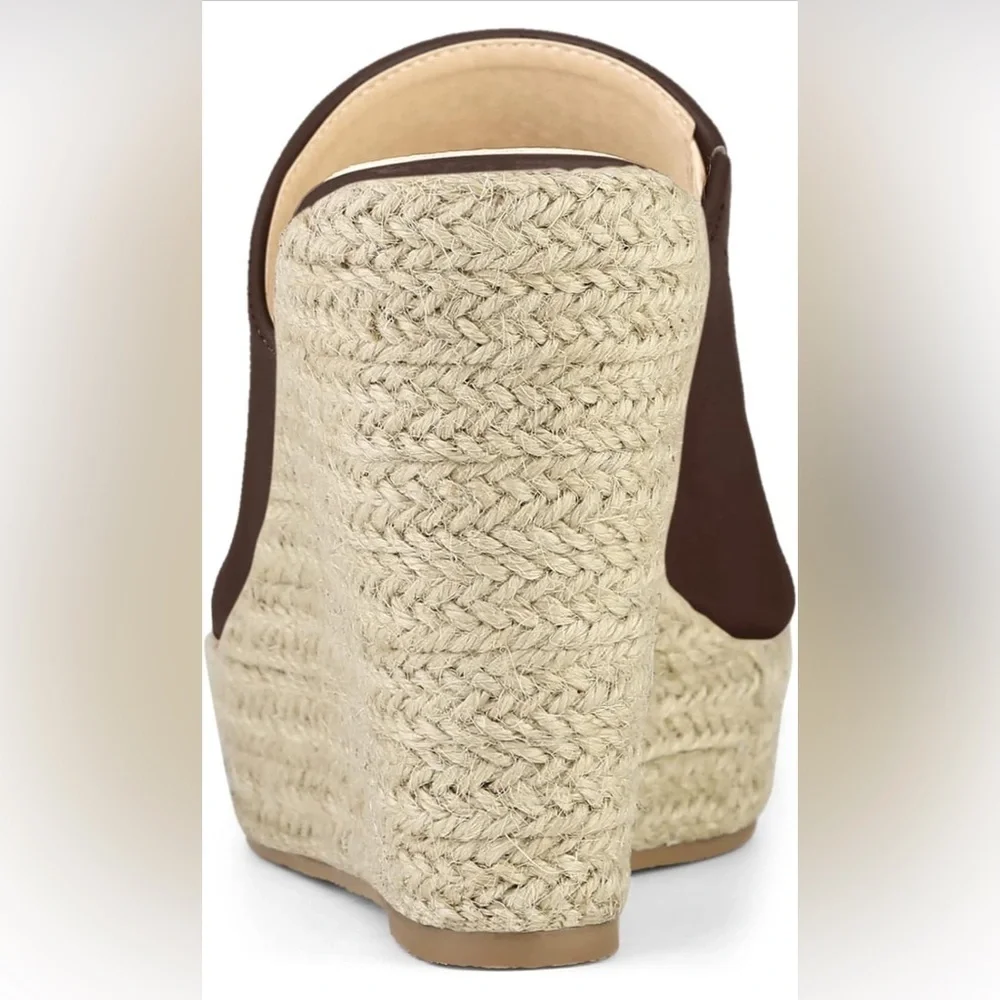 Allegra K Slip on Platform Sandals Espadrilles Wedges Slides Mules, Coffee 9